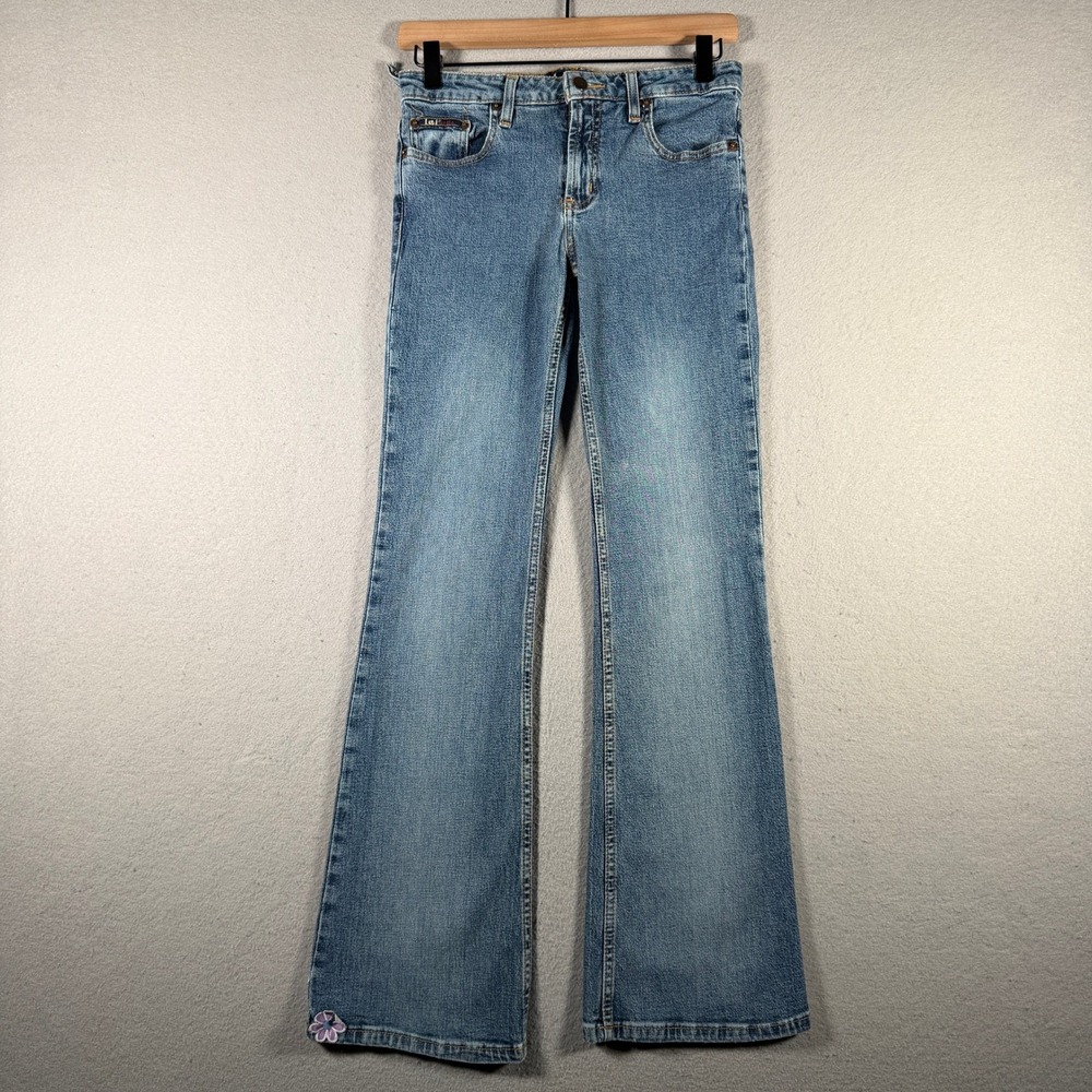 LEI Life Energy Intelligence Blue Flare Jeans Low Rise Size 5 Medium Wash Y2K